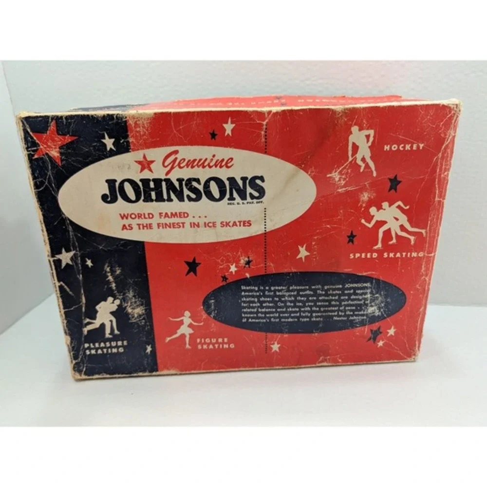 Vintage Johnsons Duro Hockey Ice Skates – Size 10 – Original‎ Box – 1953
